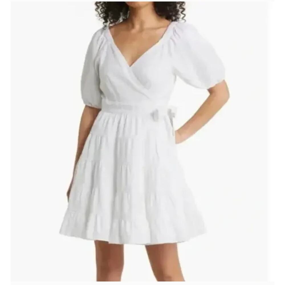 LILLY PULITZER | Iralee White Linen Wrap Tiered Skirt Puff Sleeve Dress | Size 8